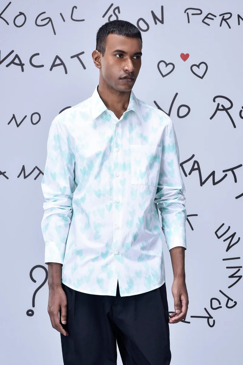 جينات ليكوانت هيمانت قميص بياقة بأزرار بتصميم قلب وقصة عادية - أبيض